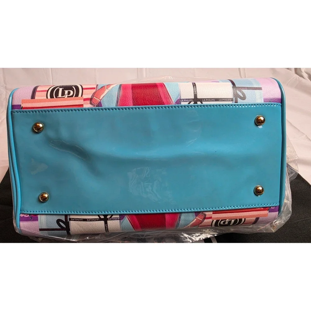 La Philipe Bold Beauty Satchel Handbag Turquoise Purple Floral Graphic LP1020
